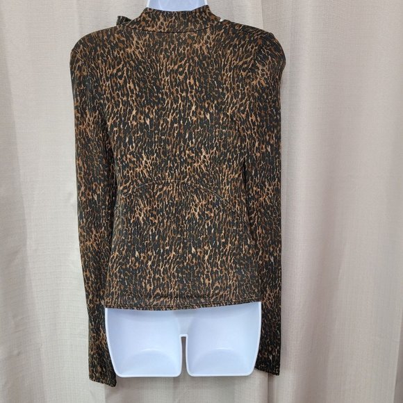 Free People Wild Thing Leopard Print Top Women's Size XS Long Sleeve Tie Neck - Picture 3 of 7